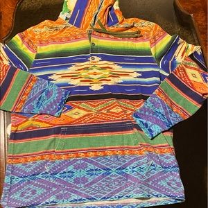POLO RALPH LAUREN Men's Serape Print Southwestern Mesh Pullover Hoodie NWT $368